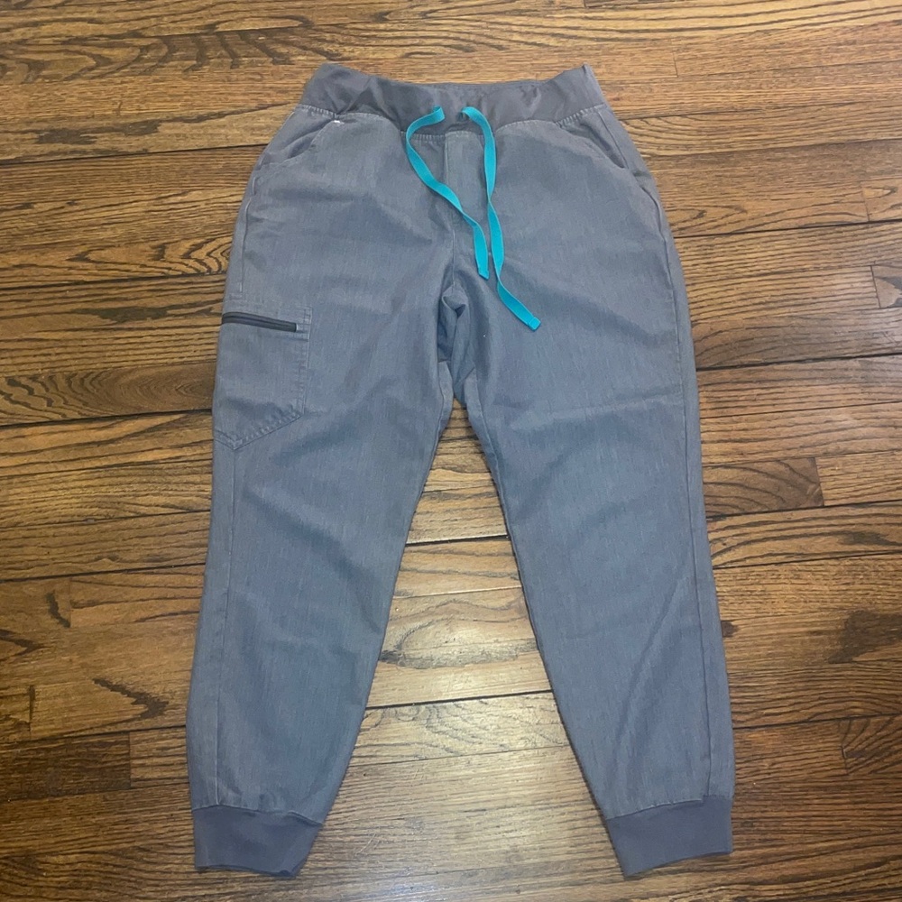 Figs Gray Joggers with Teal Drawstrings